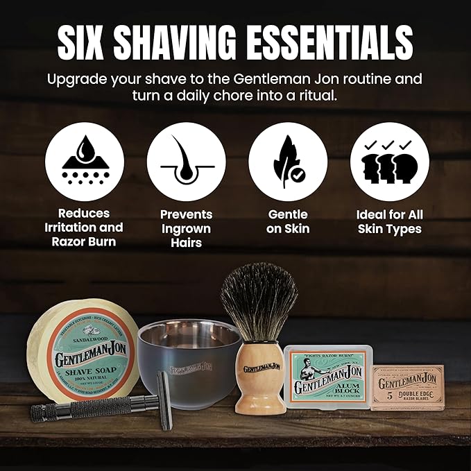 Safety Razor Shaving Kit | Vintage Wet Shave Grooming Set for Men - Includes: Safety Razor, Hair Shaving Brush, Alum Block, Shave Soap, Bowl & Double Edge Razor Blades