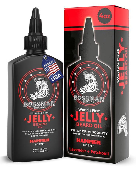Bossman Jelly Beard Oil for Men (4 oz, Hammer Scent) – Softens, Moisturizes & Conditions with Natural Ingredients