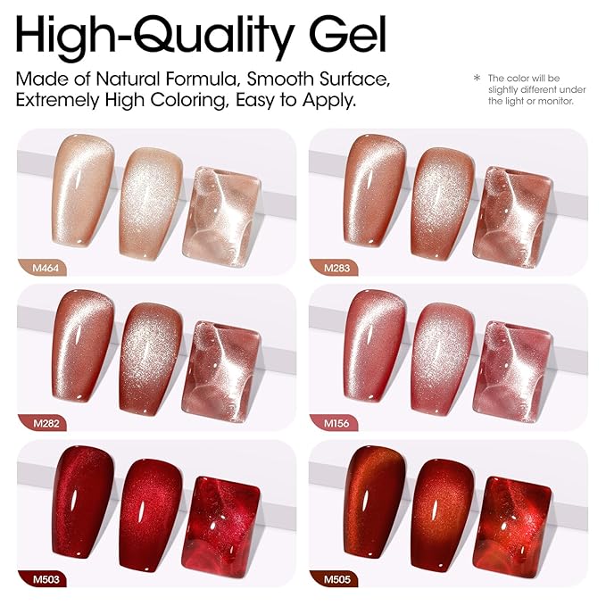 Gellen Builder Nail Gel with Gel Top Coat Base Coat 6 Colors Cat Eye Gel Nail Polish Set