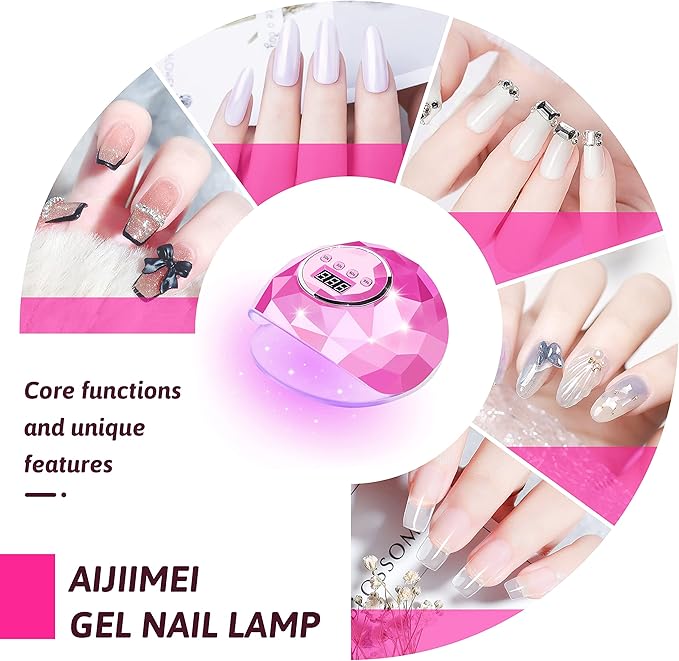 AIJIMEI Diamond Purple Nail Lamp Nail Dryer Nail Tools LED Gel Nail Lamp 86W Gel Nail Light Nail Polish Dryer for Professional and Beginner (Rosepink)