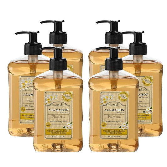 A LA MAISON French Liquid Hand Soap, Plumeria - Natural Hand Wash Made with Essential Oils - Biodegradable, Plant-Based, Vegan, Cruelty-Free, Alcohol & Paraben Free (16.9 oz, 6 Pack)