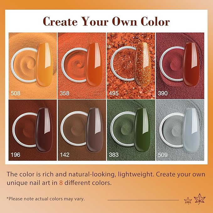 AZUREBEAUTY Dip Nails Powder Starter Kit, Maple Grey Sage Green Dark 8 Colors Set with Nail Sticks, Fall Nail Art Base Glossy/Matte Top Coat Activator Essential Liquid Manicure DIY Salon 30 PCS