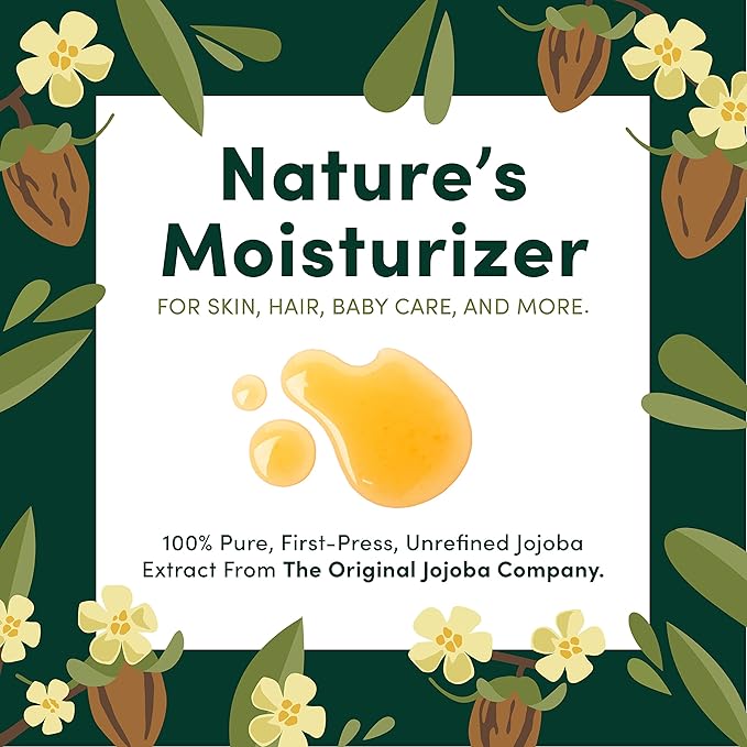 HobaCare 100% Pure, Unrefined Jojoba Oil for Skin & Nails - Moisturizing Body Oil & Face Moisturizer for Dry Skin - Natural Treatment for Hair & Beard Care (64 fl oz)