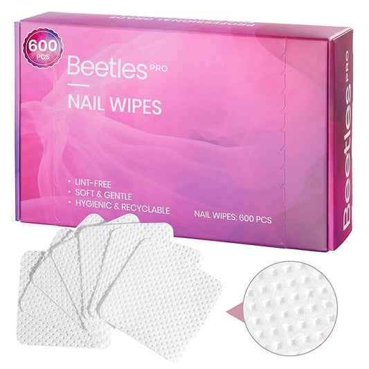 Beetles Professional Lint Free Nail Wipes: 600 Pcs Nail Polish Remover Pads Non-Woven Fabric Nail Cleaning Pads Soft Cleaning Wipes for Nail Care Salon at Home