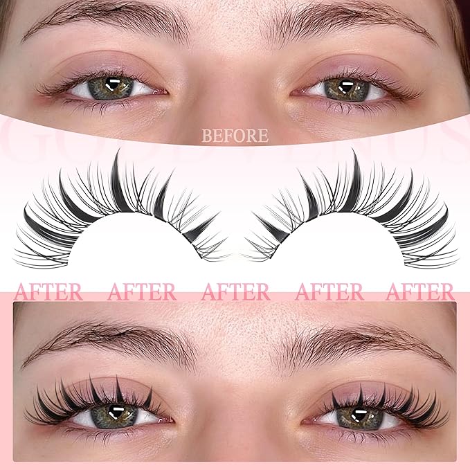 Manga Lash Clusters Kit Wispy Eyelash Clusters & Spiky Individual Lashes Mixed Cluster Eyelash Extensions Kit 10-16mm DIY Lash Extension Kit C Curl Wet Look Anime Cluster Lash Kit