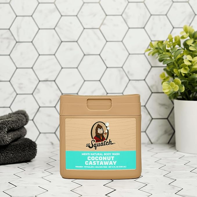 Dr. Squatch NEW Body Wash and Deodorant for Men Gift Set | No Paraben, Phthalate, Sulfate | Odor-Squatching, Aluminum-Free | Coconut Castaway Body Wash (8 oz, 3-Pack) & Deodorant (2.56 oz, 2-Pack)