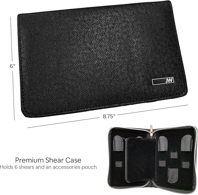 JW Shears Professional Hairdressing Shear, Thinner, Razor and Case Set (5.25" Silver/Black)