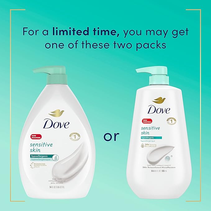 Dove Body Wash With Pump Sensitive Skin 3 Count Hypoallergenic, Paraben-Free, Sulfate-Free, Cruelty-Free, Moisturizing Skin Cleanser Effectively Washes Away Bacteria While Nourishing Skin 30.6 oz