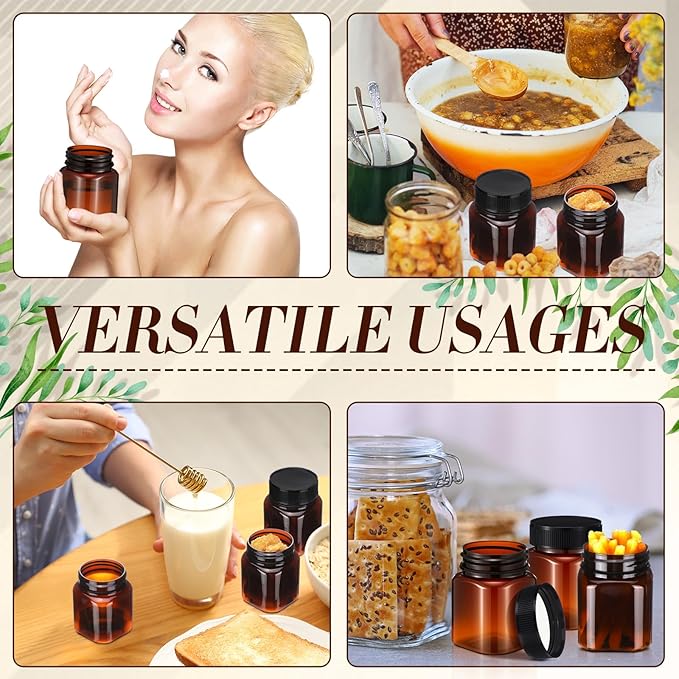 Tanlade 40 Pcs Amber Plastic Jars with Lids Round Cosmetic Containers Amber Jars Refillable Containers for Powder Liquid Food Storage Kitchen Cosmetic Lotion Ointments Creams Essential Oil (4 oz)