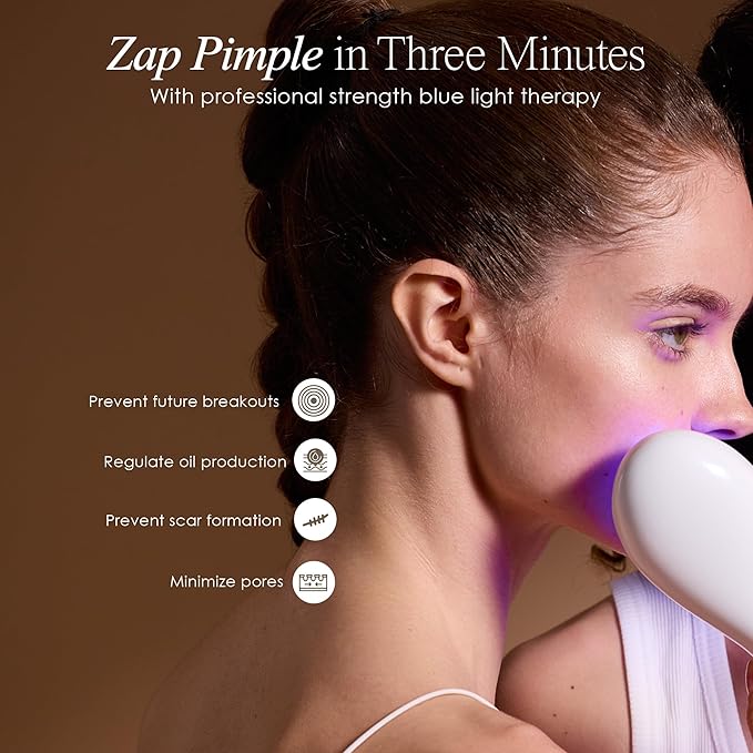 LumaGlow Blue LED Light Therapy by Project E Beauty | Anti Acne | Pimple & Blemish Solution | Skincare Routine for Oily Skin | Handheld Device for Spa & Home Use (Blue Light)