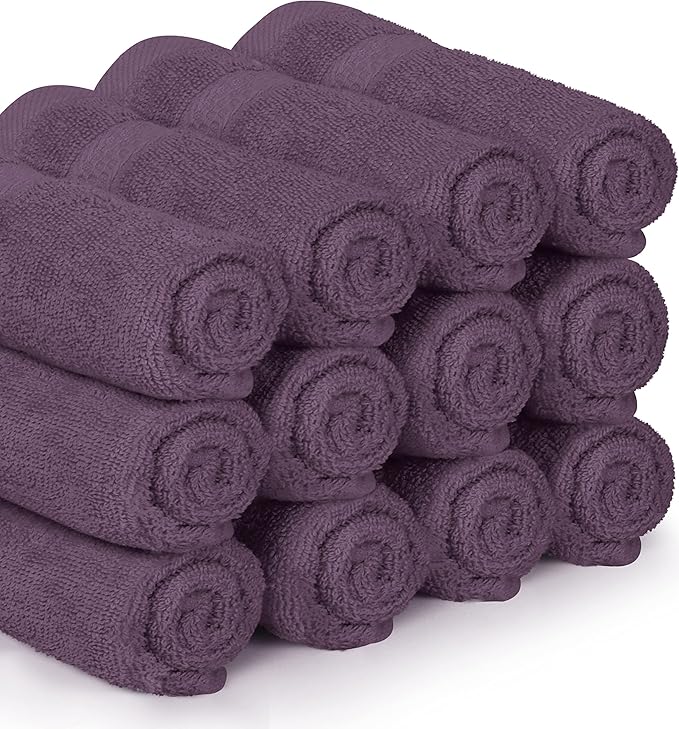 Utopia Towels 12 Pack Premium Wash Cloths Set, 12 by 12 Inches, 100% Cotton Ring Spun, Highly Absorbent and Soft Feel Essential Washcloths for Bathroom, Spa, Gym, and Face, Plum