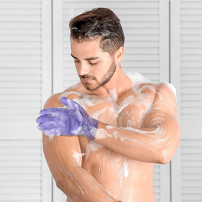 Evridwear Exfoliating Dual Texture Bath Gloves for Shower, Spa, Massage and Body Scrubs, Dead Skin Cell Remover, with Hanging Loop Heavy(5 Pairs Gift Set for Women)