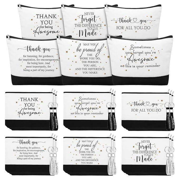 Sanwuta 48 Pcs Mother's Day Thank You Gifts Bag Bulk for Women 24 Make up Bags 24 Appreciation Keychains for Teacher Nurse(Classic)