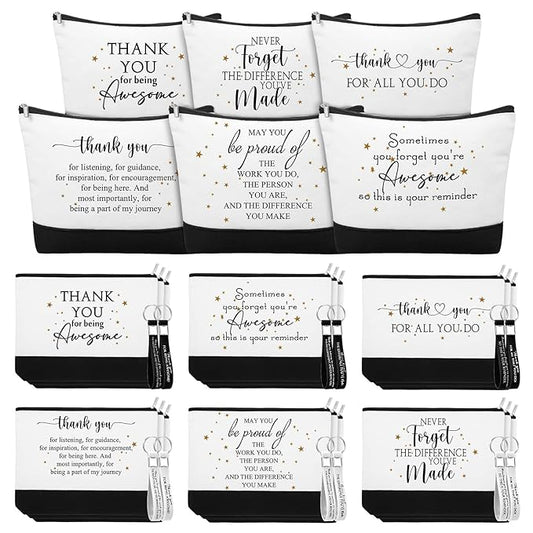 Sanwuta 48 Pcs Mother's Day Thank You Gifts Bag Bulk for Women 24 Make up Bags 24 Appreciation Keychains for Teacher Nurse(Classic)