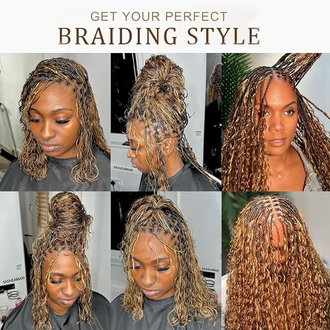 4/27 Honey Blonde Highlight Curly Human Hair Bulk, 24 Inch 100G FULL BULK Ombre Deep Wave Boho Braiding Hair, No Weft Human Hair Extensions for Boho Braids