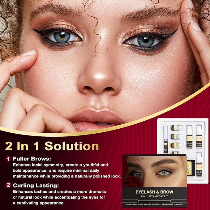 Eyebrow and Lash Lamination Kit, SCUNDA Lash Lift and Tint Kit, 6 IN I Professional Brow Lamination Kit with Black, Brow Colors, Instant Lash Lift Kit for Beginners, Fuller, Curling, Tinting