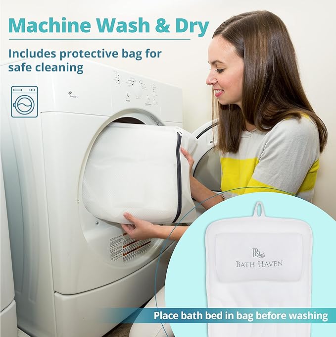 Bath Haven Bath Pillow for Bathtub - Full Body Mat & Cushion Headrest for Women and Men, Luxury Pillows for Neck and Back in Shower Tub or Jacuzzi - Powerful Suction Cups - Spa Accessories (Classic)