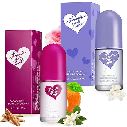 Dana Love's Baby Soft & Love's Soft Jasmin, Bundle Perfumes For Women, (1.5 fl oz)