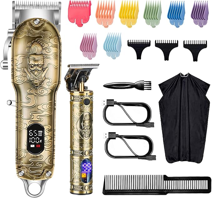 Roziapro Hair Clippers for Men T-Blade Trimmer Professional Barber Clippers - Cordless Hair Cutting Beard Trimmer Mens Electric Hair Trimmer Rechargeable Gold Knight Grooming Kit （Gold）