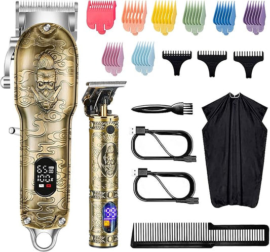 Roziapro Hair Clippers for Men T-Blade Trimmer Professional Barber Clippers - Cordless Hair Cutting Beard Trimmer Mens Electric Hair Trimmer Rechargeable Gold Knight Grooming Kit （Gold）