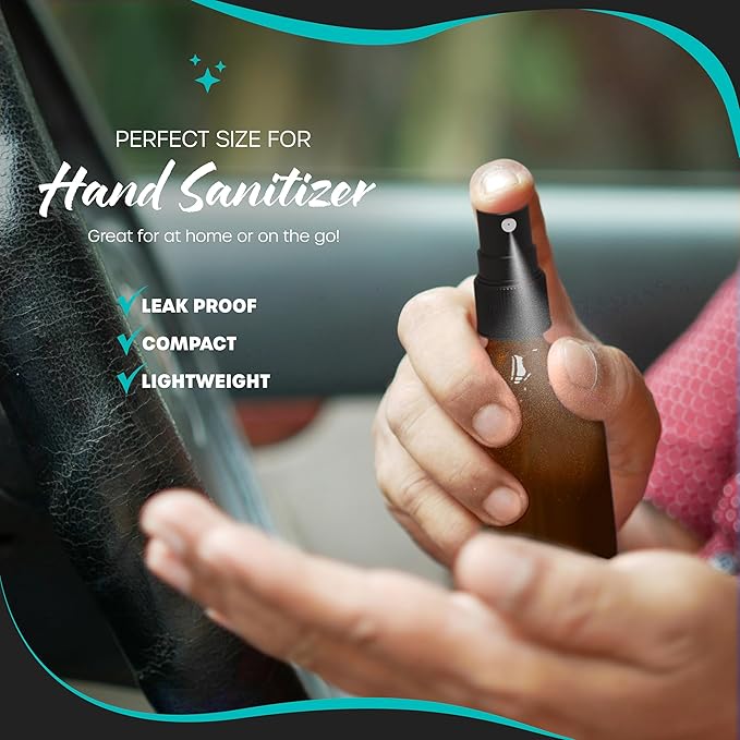 Nevlers 4 Oz Amber Spray Bottles 24 Pack | 118 mL Amber Glass Bottle Sprayer Set w/Funnel, Brush, Labels & Marker | Mist Bottle For Use as Travel Liquid Bottles for Fragrances, Essential Oils & More