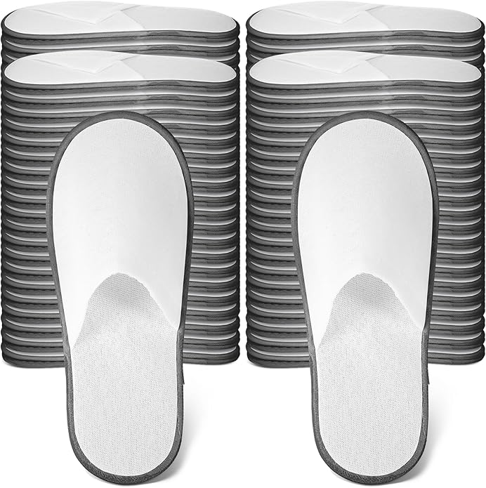 Ramede 80 Pairs Non Slip Disposable Slippers Bulk Hotel Spa Fluffy Closed Toe Indoor Slippers for Guests Men Women Home Wedding Travel Party