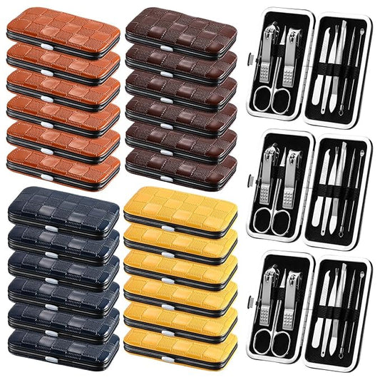 24 Sets Manicure Bulk Mothers Day Gifts Professional Nail Care Kit Nail Clippers Kit 8 in 1 Stainless Steel Pedicure Set with Travel Case Portable Grooming Kits for Men Women Friends(Retro)
