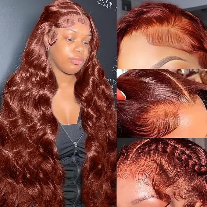 13x6 Reddish Brown HD Lace Front Wigs Human Hair 180 Density Body Wave 13X6 Lace Front Wigs Human Hair with Baby Hair 350# Colored Glueless Wigs Human Hair Pre Plucked Pre Cut for Women 28 Inch