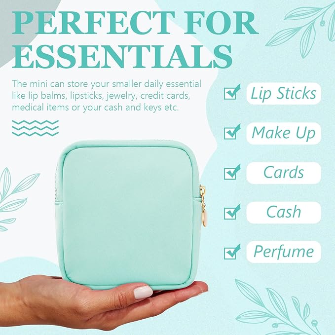 16 Pcs Mini Makeup Bags Bulk Nylon Cosmetic Bags Pouch for Purse Travel Bag Pouch Toiletry Organizer Pouches Bag for Women, Small Zipper Pouch Preppy Coin Purse for Custom Valentines Gifts