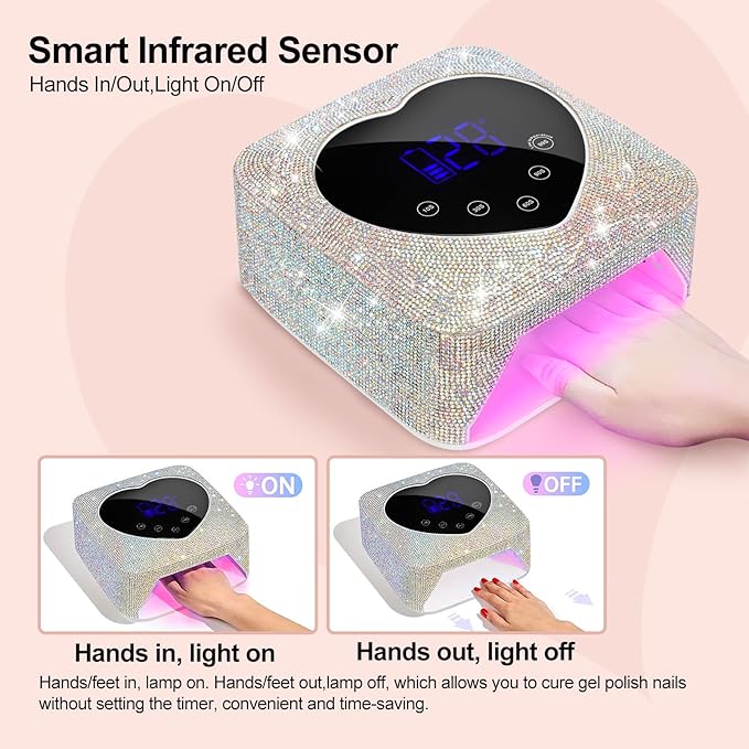 UV LED Nail Lamp,72W Rechargeable UV Light with 4 Timer Settings,Professional Curing Lamp for Gel Nails with 30 Beads (Diamond)