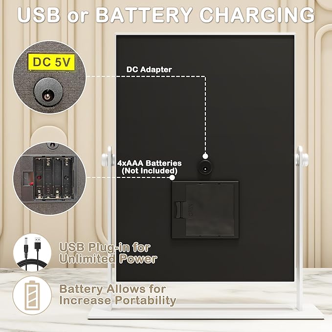 11x9 Inch Hollywood Vanity Mirror, Dimmable Lighting, Smart Touch & Dual Power Supply, Portable 360° Rotating Makeup Mirror for Travel, Home