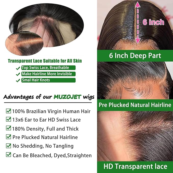 13x6 Lace Front Wigs Human Hair Pre Plucked 180 Density 26 Inch HD Body Wave Lace Front Wigs Human Hair 10A Frontal Wigs Human Hair wigs for Women Glueless Wigs Human Hair Pre Plucked Black wig