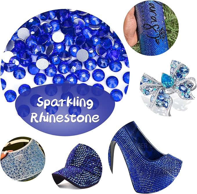 10000PCS Royal Blue Rhinestones Bulk, Flat Back Crystal Glass Stone Round Gems,SS16, 3.8-4.0mm