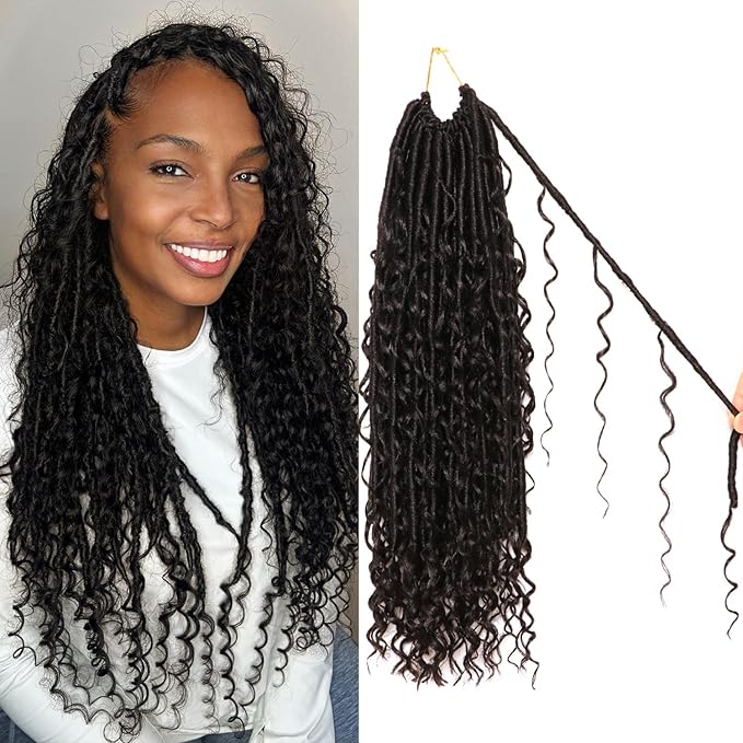 8 Packs Goddess Faux Locs Crochet Hair-18 Inch Boho Soft Locs Crochet Hair for Black Women (#1B, 18 Inch(Pack of 8))