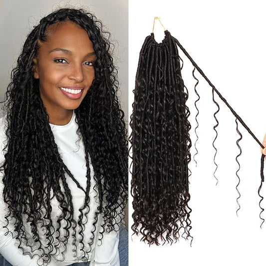 8 Packs Goddess Faux Locs Crochet Hair-18 Inch Boho Soft Locs Crochet Hair for Black Women (#1B, 18 Inch(Pack of 8))