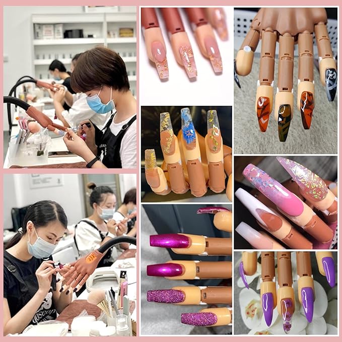 Nail Practice Hand for Acrylic Nail Kit, Fake Nail Mannequin Hand for Nails Practicing, Nail Training Finger with Acrylic Nail Kit Powder Nail Art Tools Professional Nail Starter Set