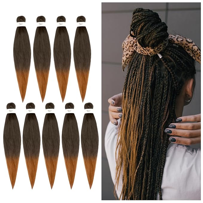 BNG 3X Pre-Stretched Braiding Hair, 28" Professional Itch Free Synthetic Fiber Braids Hair Extensions for Easy Braid, 3 PACKS (9 bundles), (#T1B/27 Off Black/Strawberry Blonde)