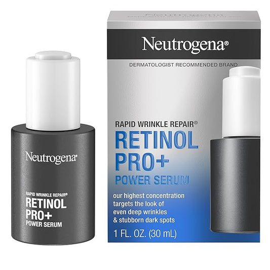 Neutrogena Rapid Wrinkle Repair Retinol Pro+ Power Facial Serum, Gentle Anti-Aging Face Serum with Pure Retinol & Nourishing Emollients, Non-Comedogenic, Paraben-Free, 1 fl. oz