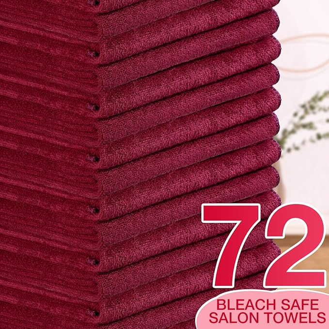 Newwiee 72 Pack Microfiber Bleach Proof Towels Bulk for Salon 18 x 30 Inch Dry Lint Free Hair Drying Hand Towels for Hair, Gym, Bath, Spa, Shaving, Barber(Red)
