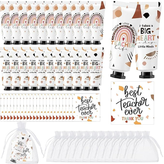 24 Sets Teacher's Day Teacher Appreciation Gifts Include Hand Cream Bulk Organza Bags Thank You Tags Inspirational Gift for Women Girls Party Supplies