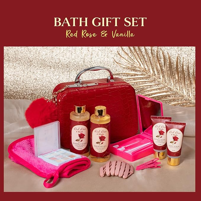 mother's day gift Spa Gift Baskets for Women, birthday gifts Skincare Set for Teen Girls Make up Cosmetic Bag, 12pcs Rose & Vanilla spa kit for women gift set, Birthday Gifts, Daughter Gift Set