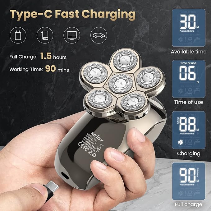 Electric Razor for Bald Men, Head Shavers for Men 5-in-1 Multifunctional 6D Electric Head Shaver Waterproof Recharageable Rotary Shaver Grooming Kit Mens Electric Shaver