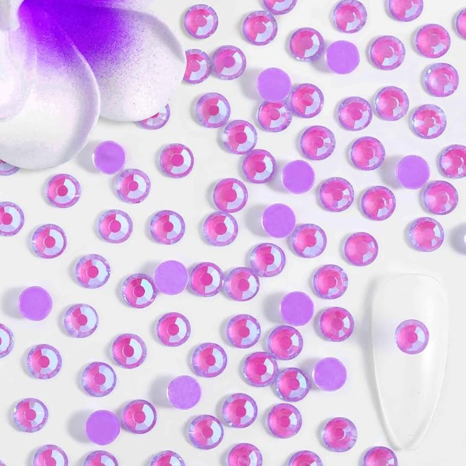 Beadsland 1440pcs Flat Back Crystal Rhinestones Round Gems for Nail Art and Craft Glue Fix, Luminous Purple, SS10,2.7-2.9mm