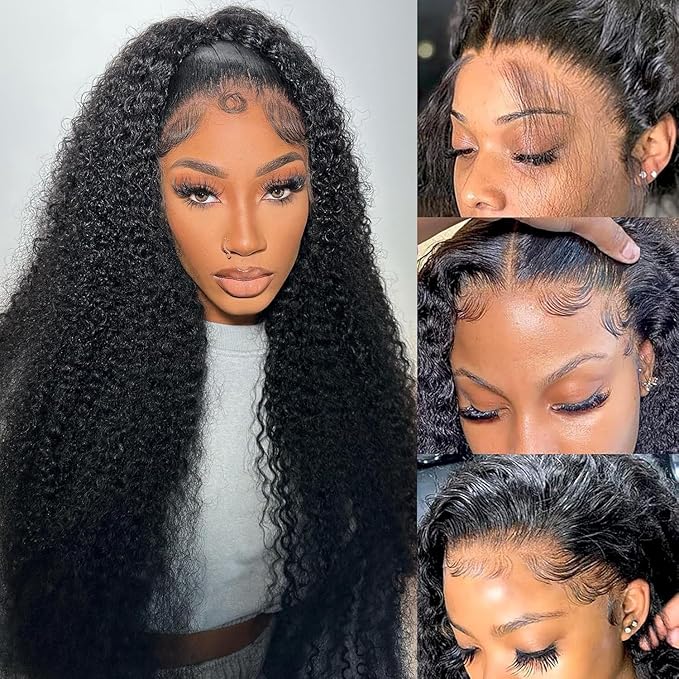 13x4 Deep Wave Lace Front Wigs Human Hair 180 Density HD Full Lace Frontal Wigs Pre Plucked Bleached Knots Curly Human Hair Wig with Baby Hair 20 Inch Wigs for Black Women