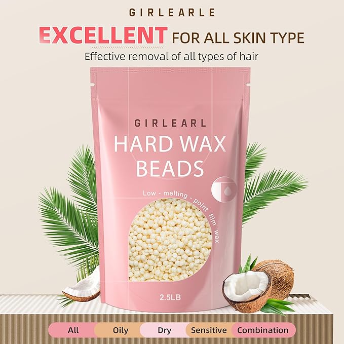 2.5lb Wax Beads for Hair Removal, Brazilian Bikini Hard Wax for Sensitive Skin, Hard Wax beads Perfect for Full Body Eyebrow, Facial, Beard and Underarms at Home for Women and Men (Cream)