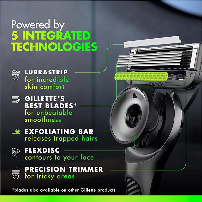 Gillette Labs with Exfoliating Bar by Men's Razor Set, 1 Shower Hook, Handle, 2 Blade Refills, Silver and Black, Razors for Men, Mens