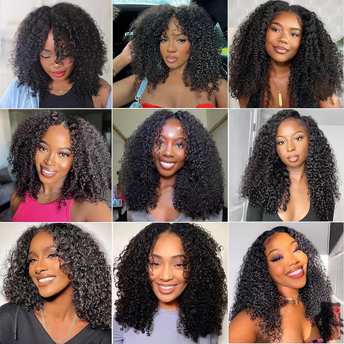 VShow Curly V Part Wig Human Hair Elastic Drawstring V Part Kinky Curly Glueless Wigs Human Hair Clip in Vpart Wig No Leave Out 180% Density Upgrade U Part Wig Beginner Friendly 18 inch