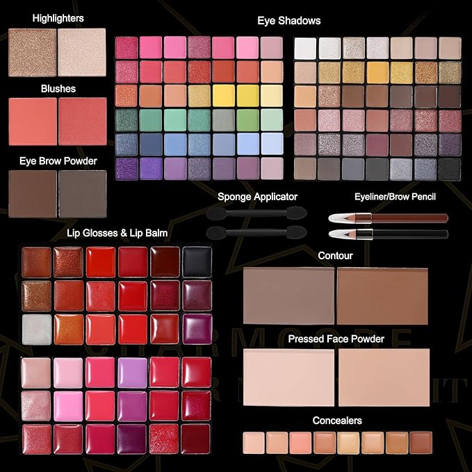 All in One Makeup Kit, Makeup Kit for Women Full Kit, Make Up Valentine's Gift Set for Teen Girls- Eyeshadow Palette,Lip Gloss,Concealer,Highlighter,Blush,Eyeliner,Brow Powder & Contour