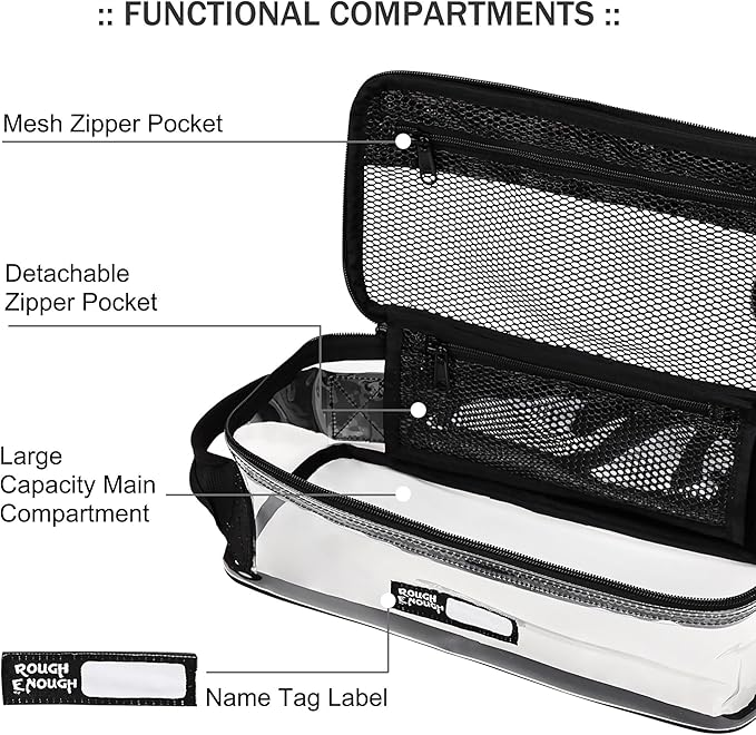 Rough Enough Clear Toiletry Bag for Traveling Men Shaving Kit Medicine Case Pouch Organizer Large for Toiletries Accessories
