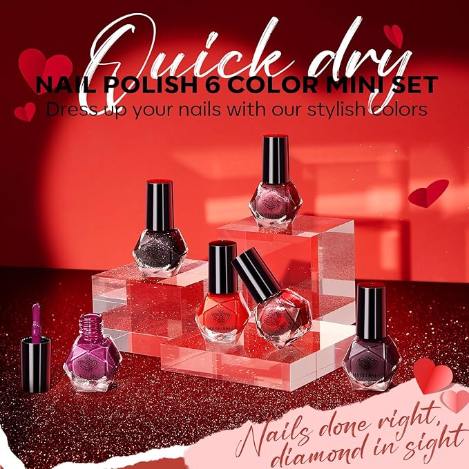 modelones Christmas Nail Polish Set 6 Colors, Dark Red Cat Eye Burgundy Glitter Quick Dry Mini Nail Lacquer Kit Magnetic Maroon Purple Cherry Red Winter DIY Home Nail Art Manicure Gift for Women Girls